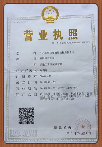 Китай JSRUIYA Hydraulic Machinery Сертификаты